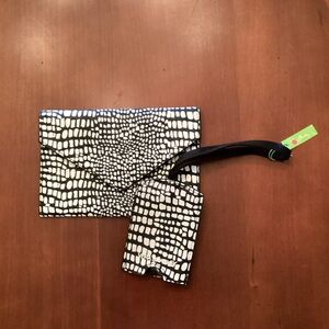 Vera Bradley Black and White Croc-Print Wristlet and Card Holder Set